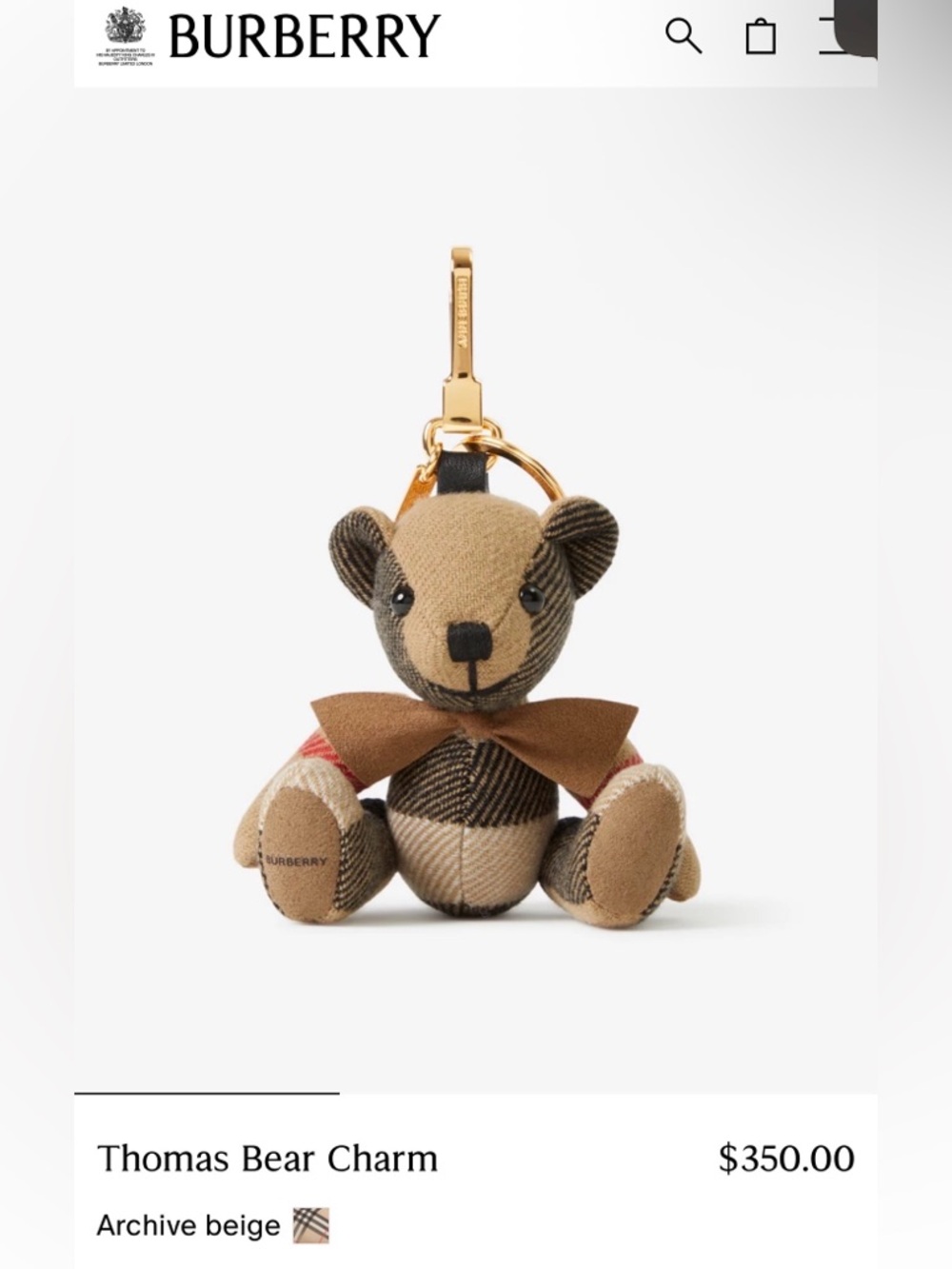 Authentic Burberry Thomas Bear Bag Charm/Keychain Check Pattern w/COA - Picture 3 of 8